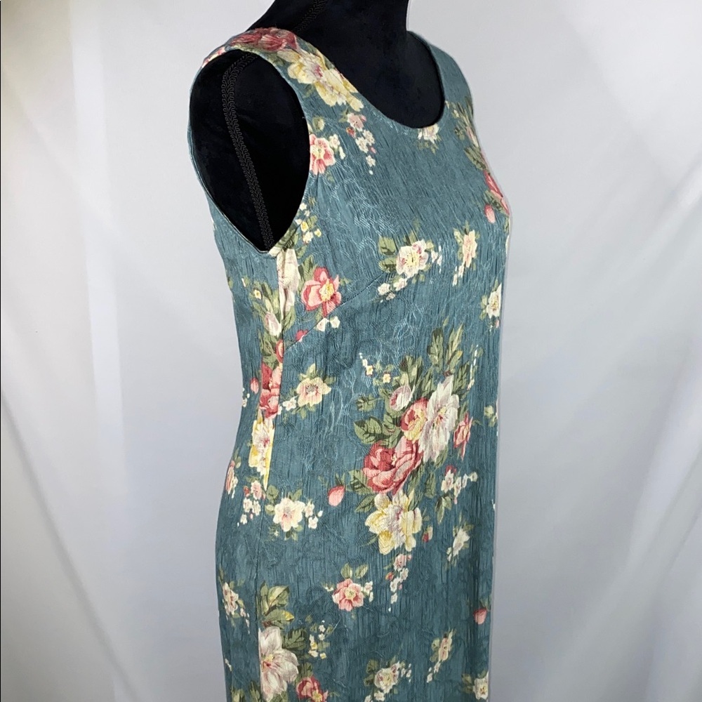 Vintage K Studio Blue Floral Maxi Dress Rayon 90s Cottagecore 10 - Picture 4 of 12